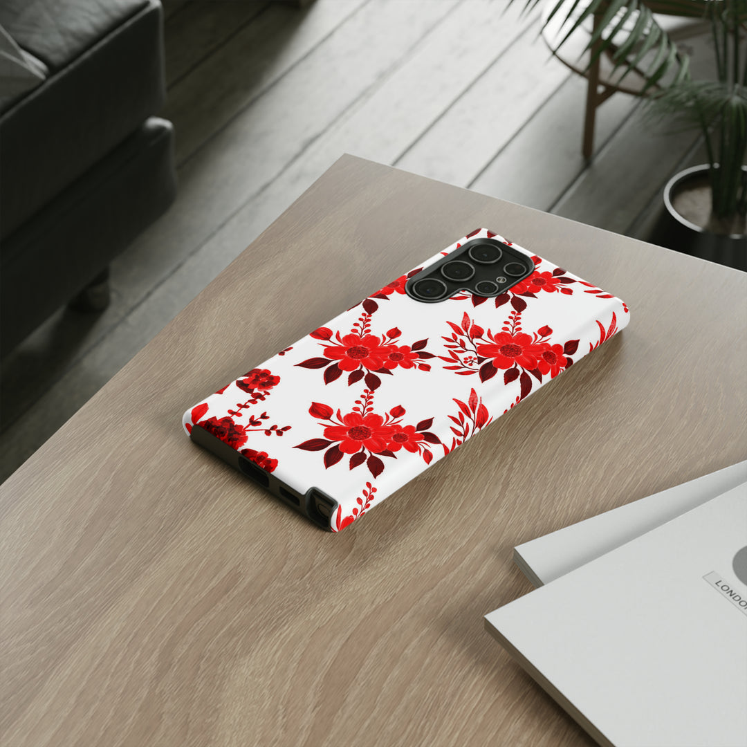 Cute Samsung Phone Case | Aesthetic Samsung Phone Case | Galaxy S23, S22, S21, S20 | Red White Flowers, Protective Phone Case - Studio40ParkLane