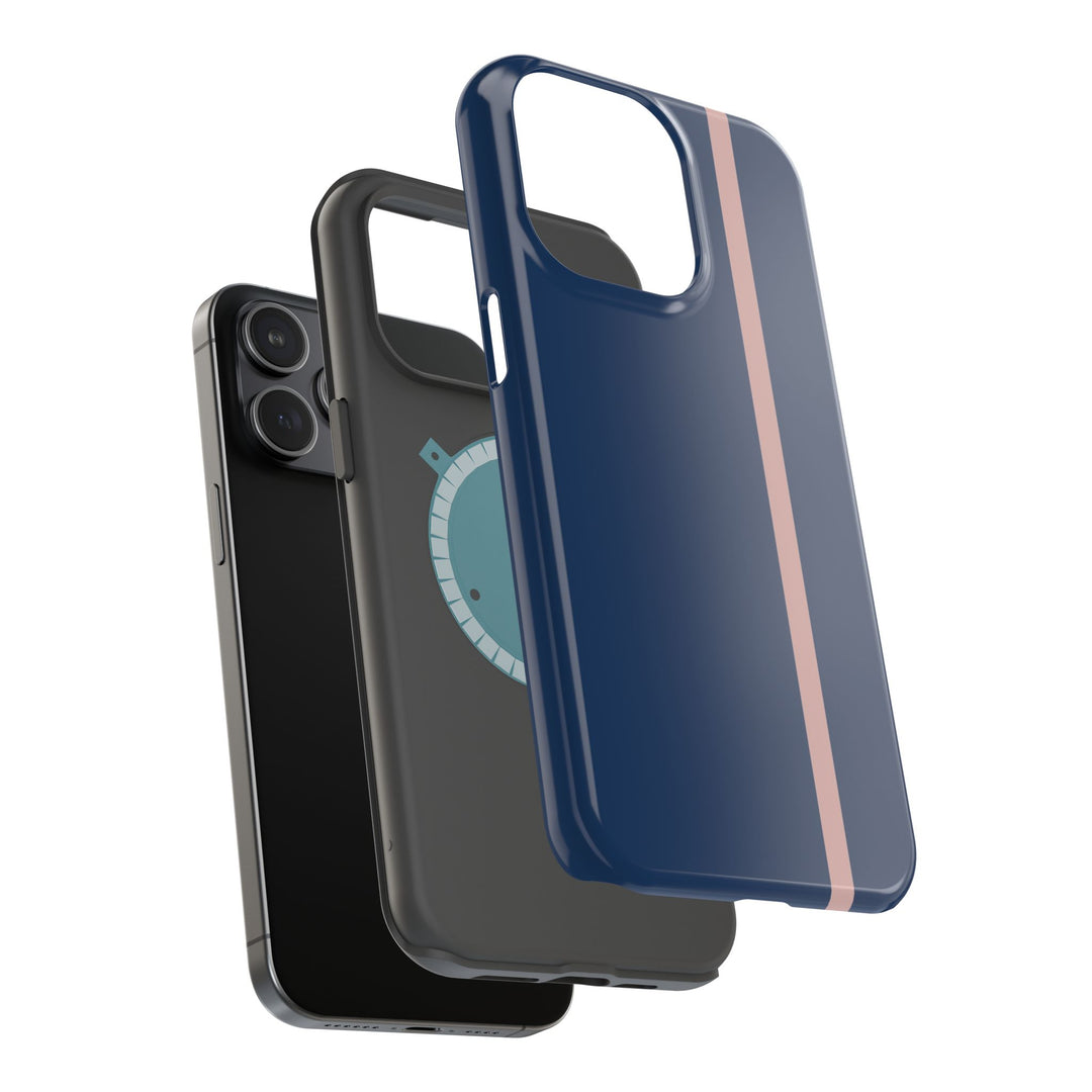 MagSafe Navy Blue Blush Pink Stripe Tough Phone Case iPhone 18 17 16 15 14 13 Pro Max Samsung Galaxy S26 Dual Layer Modern Luxury Cover - Studio40ParkLane
