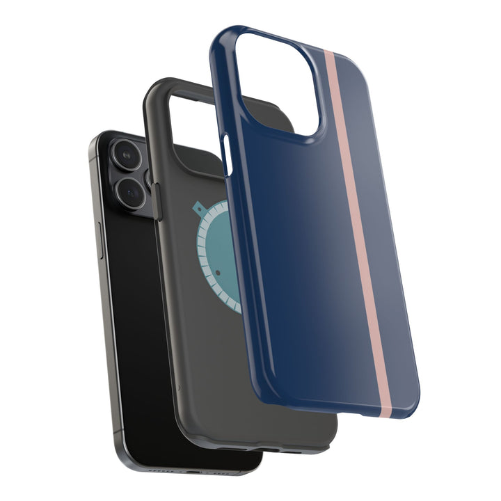 MagSafe Navy Blue Blush Pink Stripe Tough Phone Case iPhone 18 17 16 15 14 13 Pro Max Samsung Galaxy S26 Dual Layer Modern Luxury Cover - Studio40ParkLane