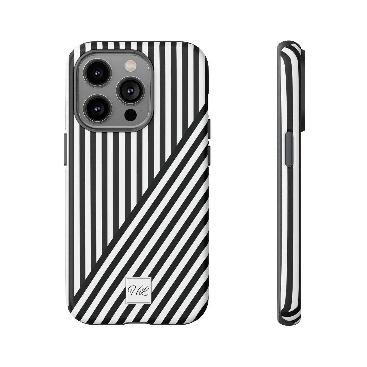 Custom Personalized Aesthetic Stripes Black White Tough Phone Case - For iPhone 17 Pro Max iPhone 16 Pro iPhone 15 Iphone 14 Plus 13 12 11 - Studio40ParkLane
