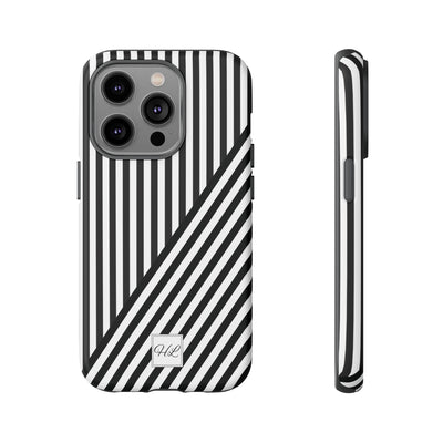Custom Personalized Aesthetic Stripes Black White Tough Phone Case - For iPhone 17 Pro Max iPhone 16 Pro iPhone 15 Iphone 14 Plus 13 12 11 - Studio40ParkLane