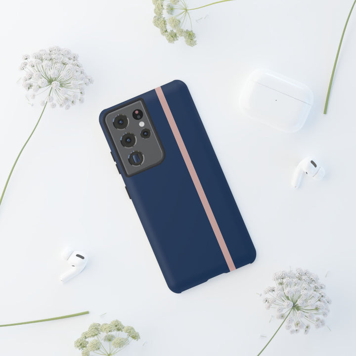 Tough Phone Case Navy Blue Orange Stripe iPhone 18 17 16 15 14 13 12 Pro Max Plus, Samsung Galaxy S26 S25 S24 Ultra Cute Preppy Sport - Studio40ParkLane