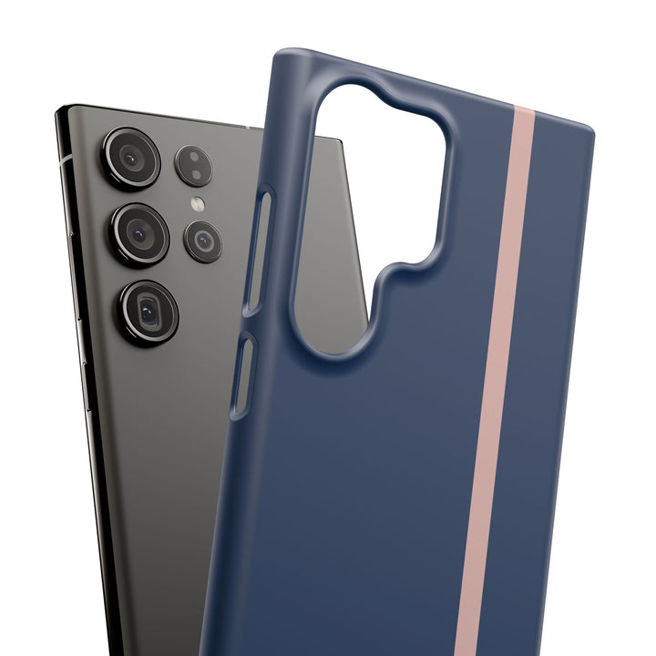 Sleek Navy Blue Pink Stripe Snap Phone Case for iPhone 18 17 16 15 14 13 Pro Max, Samsung Galaxy S26 S25 Ultra Lightweight Cute Phone Case - Studio40ParkLane