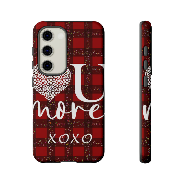 Cute Samsung Phone Cases, Designer Samsung Galaxy S23 Phone Case, Samsung S22 Case, Samsung S21 Case, Samsung S20 Case, Red Plaid Love You - Studio40ParkLane