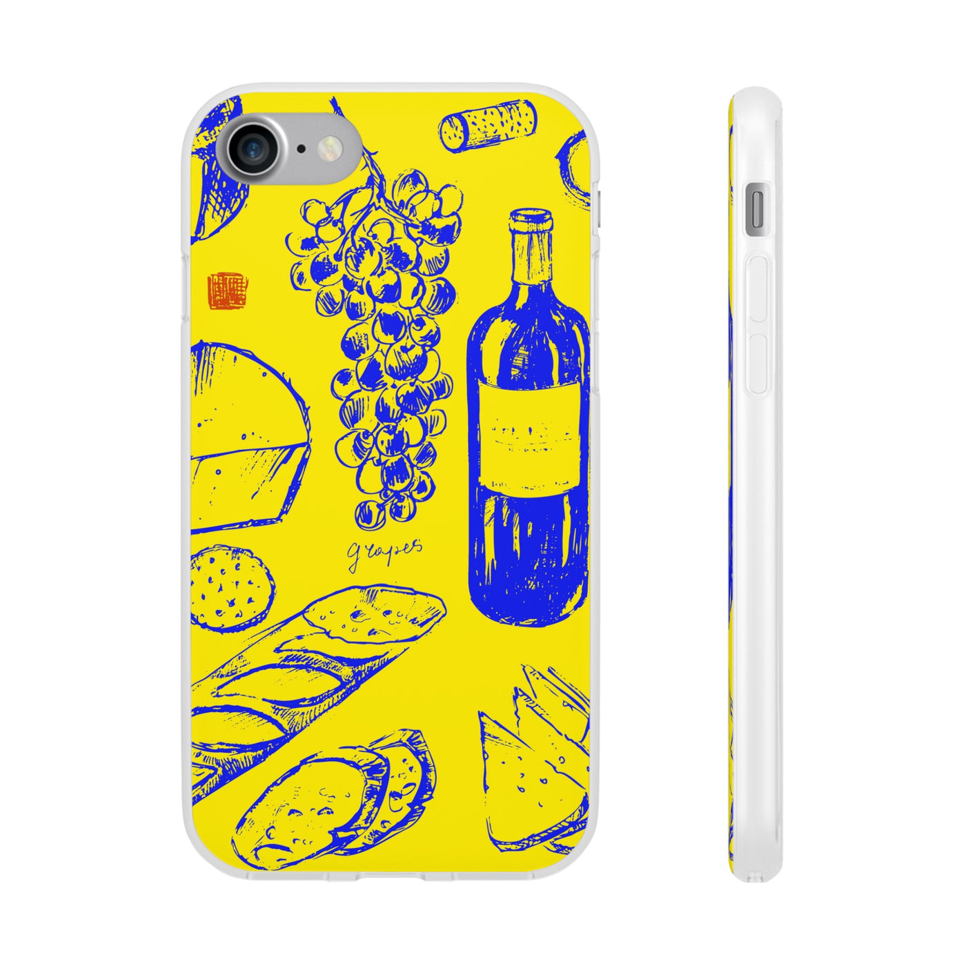 Cute Flexi Phone Cases, French Food Wine Yellow Blue, Compatible with Samsung Galaxy S23, Samsung S22, Samsung S21, Samsung S20, Galaxy S20 Ultra