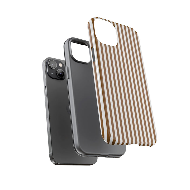 Tough Premium Mocca Brown Stripes Phone Case Gift for Her - For Apple iPhone 16 Pro Max 16e iPhone 15 Pro iPhone Iphone 14 Plus 13 Pro 12 SE XR - Studio40ParkLane