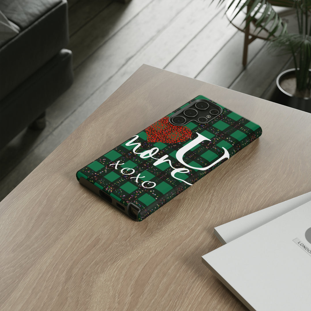 Cute Samsung Phone Cases, Designer Samsung Galaxy S23 Phone Case, Samsung S22 Case, Samsung S21 Case, Samsung S20 Case, Green Plaid Love You - Studio40ParkLane