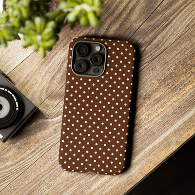 Aesthetic Tough Mocha Brown Polka Dots Premium Phone Case - For iPhone 17 Pro Max iPhone 16 Pro iPhone 15 Iphone 14 Plus 13 Pro 12 11 10 - Studio40ParkLane