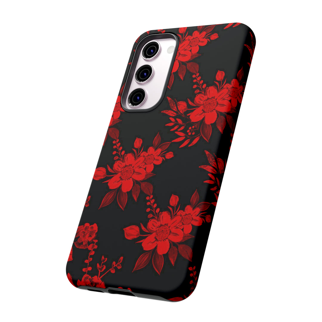 Cute Samsung Phone Case | Aesthetic Samsung Phone Case | Galaxy S23, S22, S21, S20 | Red Black Flowers, Protective Phone Case - Studio40ParkLane