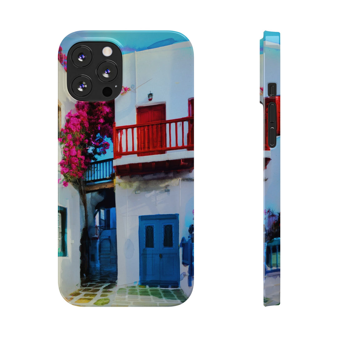Slim Cute Phone Cases for Iphone | iPhone 15 Case | iPhone 15 Pro Max Case, Iphone 14, Iphone 14 Pro Max, Iphone 13, Colorful Greek Alley Watercolor - Studio40ParkLane