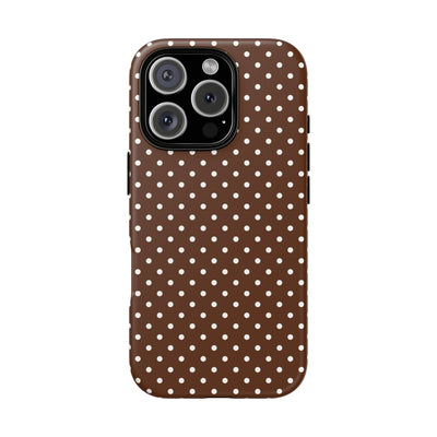 Aesthetic Tough Mocha Brown Polka Dots Premium Phone Case - For iPhone 17 Pro Max iPhone 16 Pro iPhone 15 Iphone 14 Plus 13 Pro 12 11 10 - Studio40ParkLane