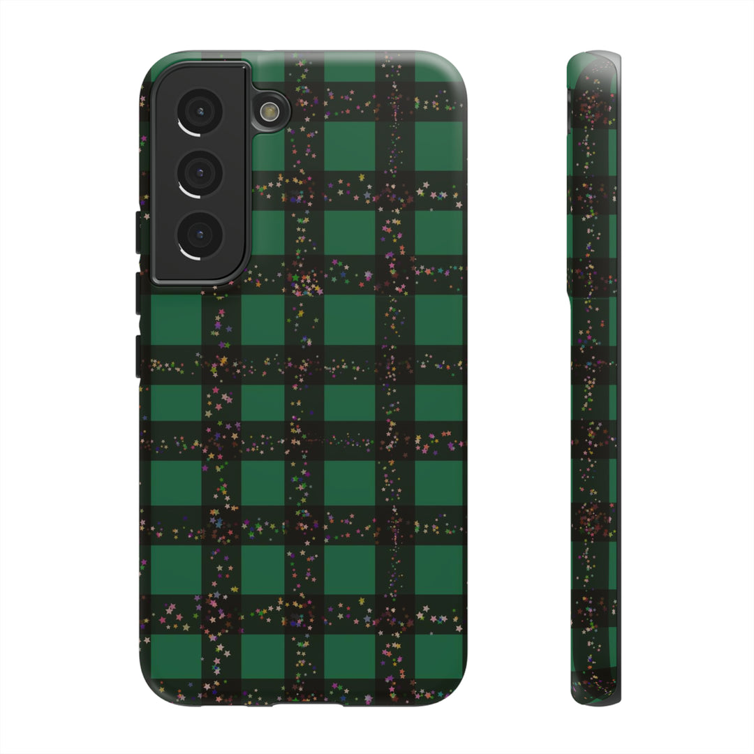 Cute Samsung Phone Cases, Designer Samsung Galaxy S23 Phone Case, Samsung S22 Case, Samsung S21 Case, Samsung S20 Case, Green Festive Plaid - Studio40ParkLane