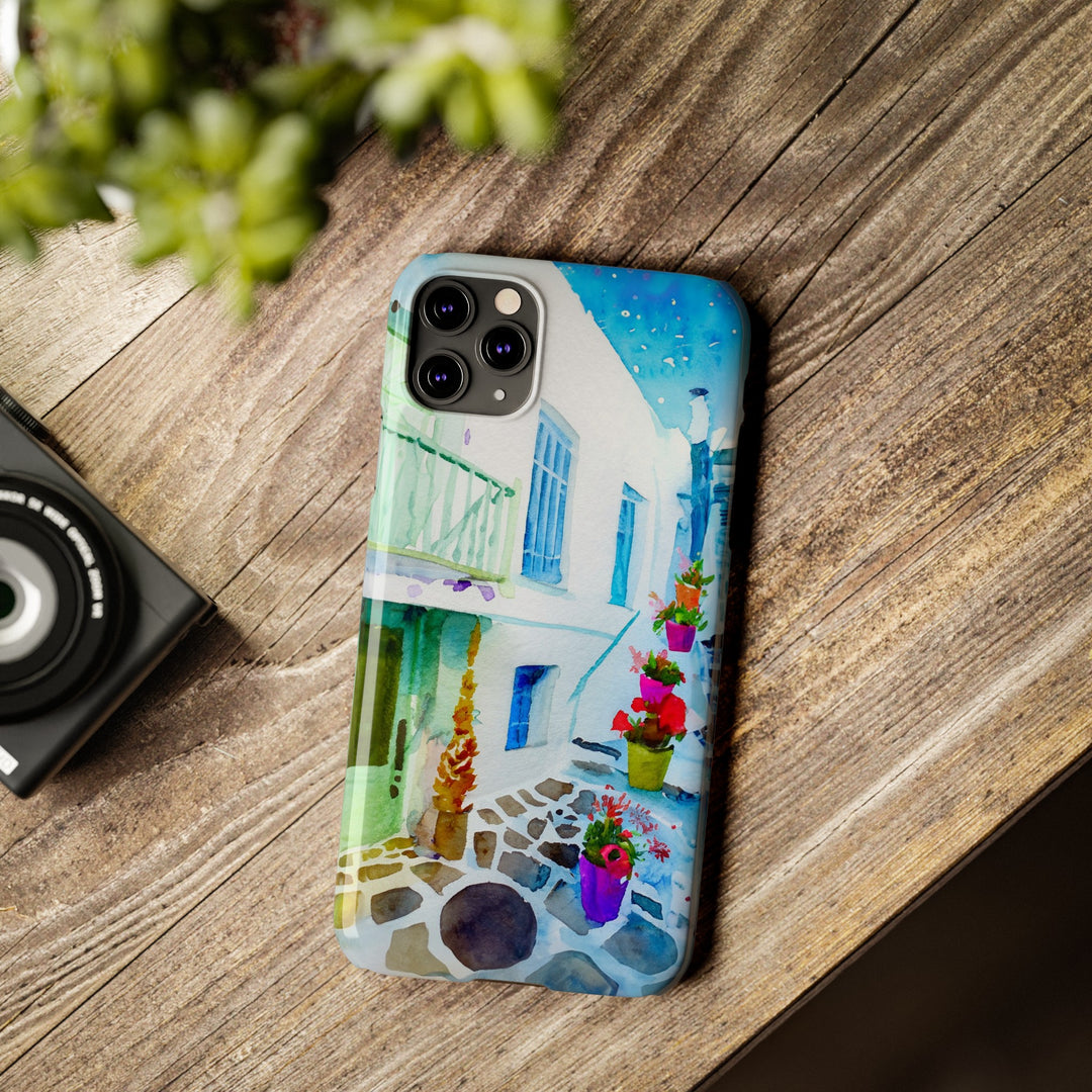 Slim Cute Phone Cases for Iphone | iPhone 15 Case | iPhone 15 Pro Max Case, Iphone 14, Iphone 14 Pro Max, Iphone 13, Colorful Greek Alley Watercolor - Studio40ParkLane
