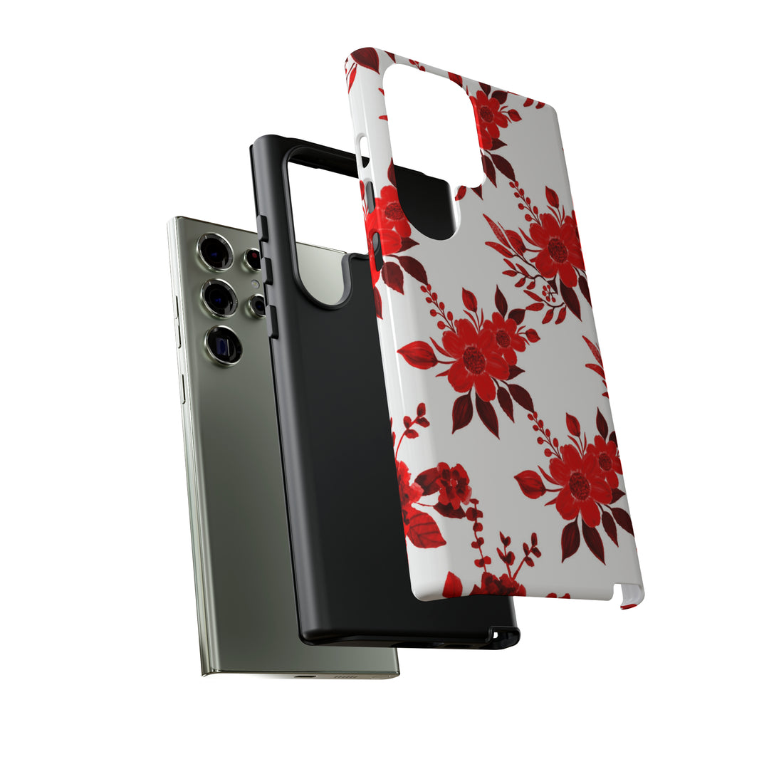 Cute Samsung Phone Case | Aesthetic Samsung Phone Case | Galaxy S23, S22, S21, S20 | Red White Flowers, Protective Phone Case - Studio40ParkLane