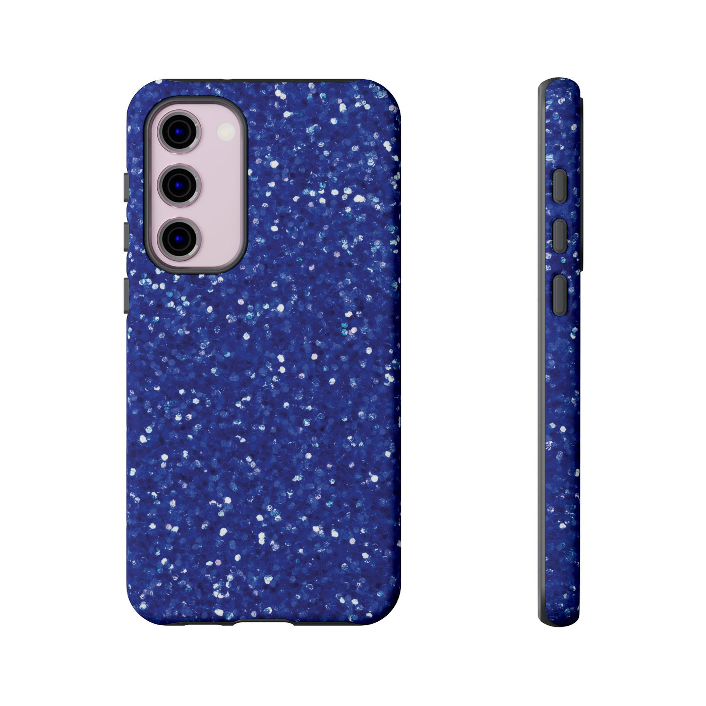 Chic Blue Faux Play on Glitter Effect Cute Phone Case, for IPhone 16 pro Max | Iphone 15, Iphone 14, IPhone 13 Case, 11 8 7, Samsung Galaxy S24, S23, S22, S21, 2 Layer Protection