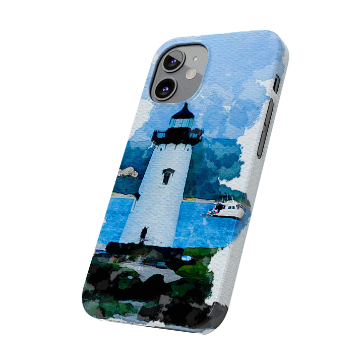 Slim Cute Phone Cases for Iphone - | iPhone 15 Case | iPhone 15 Pro Max Case, Iphone 14 Case, Iphone 14 Pro Max, Iphone 13, Beach Lighthouse Blue - Studio40ParkLane