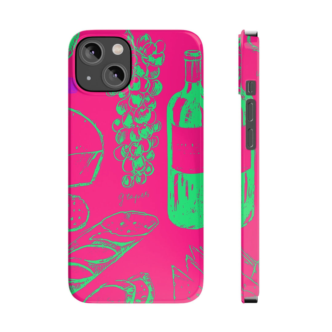 Slim French Food Wine Pink Green Cute Phone Cases for Iphone | iPhone 15 Case | iPhone 15 Pro Max Case, Iphone 14, Iphone 14 Pro Max, Iphone 13, - Studio40ParkLane