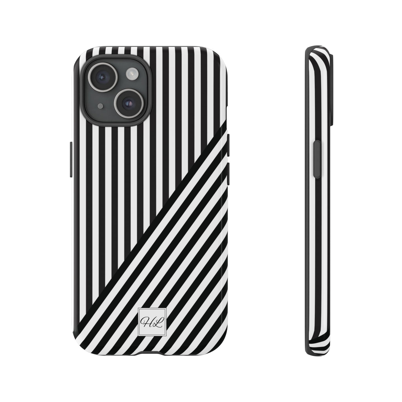 Custom Personalized Aesthetic Stripes Black White Tough Phone Case - For iPhone 17 Pro Max iPhone 16 Pro iPhone 15 Iphone 14 Plus 13 12 11 - Studio40ParkLane