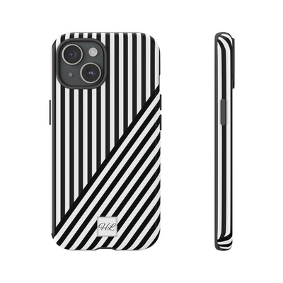 Custom Personalized Aesthetic Stripes Black White Tough Phone Case - For iPhone 17 Pro Max iPhone 16 Pro iPhone 15 Iphone 14 Plus 13 12 11 - Studio40ParkLane