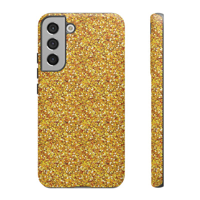 Chic Gold Faux Play on Glitter Effect Cute Phone Case, for IPhone 16 pro Max | Iphone 15, Iphone 14, IPhone 13 Case, 11 8 7, Samsung Galaxy S24, S23, S22, S21, 2 Layer Protection