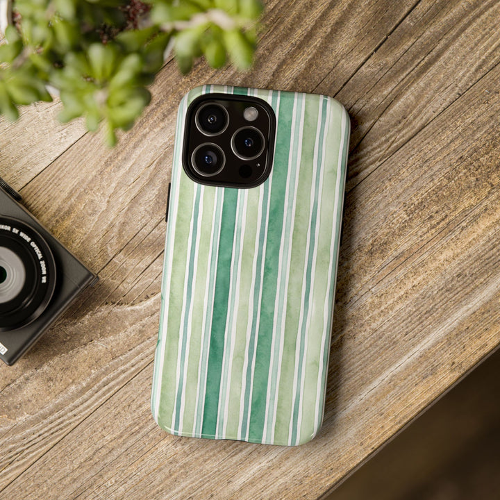 Aesthetic Tough Green Watercolor Stripes Premium Phone Case - For iPhone 17 Pro Max iPhone 16 Pro iPhone 15 Iphone 14 Plus 13 Pro 12 11 10 - Studio40ParkLane