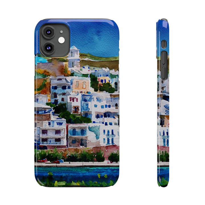 Slim Cute Phone Cases for Iphone | iPhone 15 Case | iPhone 15 Pro Max Case, Iphone 14, Iphone 14 Pro Max, Iphone 13, Colorful Greek House Watercolor - Studio40ParkLane
