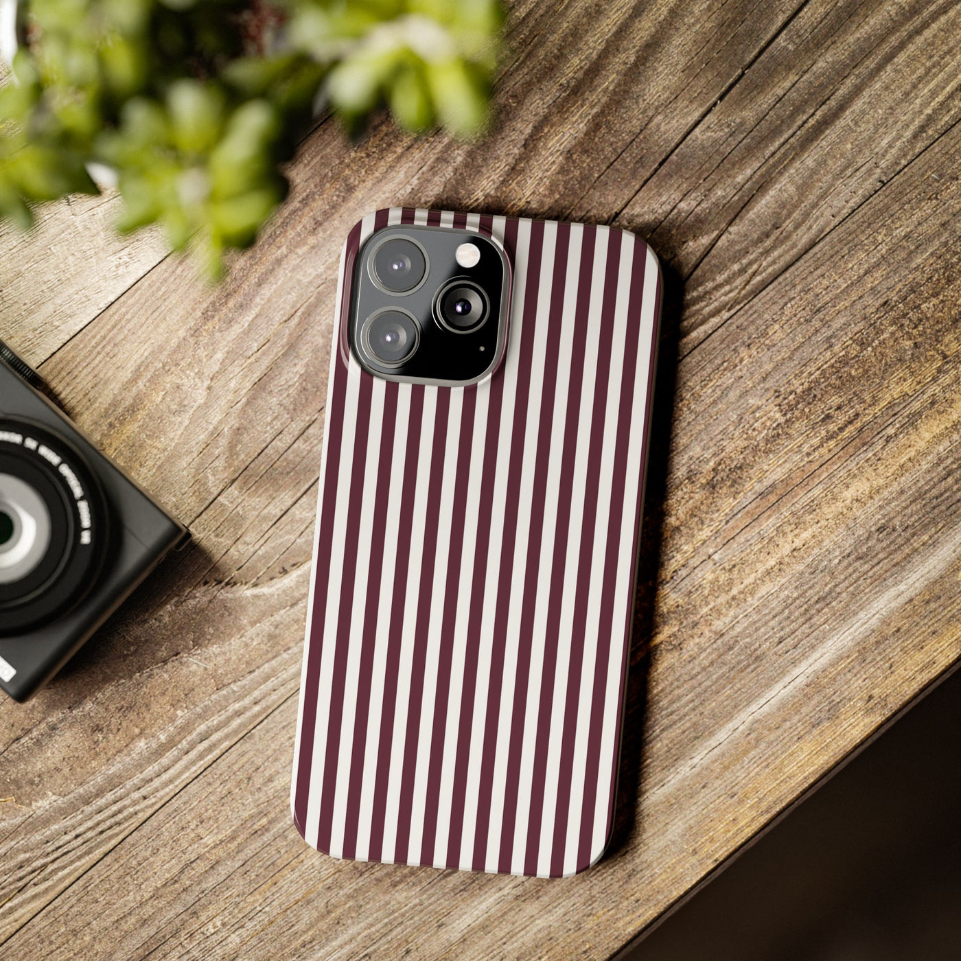 Slim Burgundy Wine Striped Cute Phone Case for Iphone 16 - | iPhone 15 Pro Max Case | iPhone 14 Case Iphone 13 12 11 10 9 8 7 Gift for Her - Studio40ParkLane