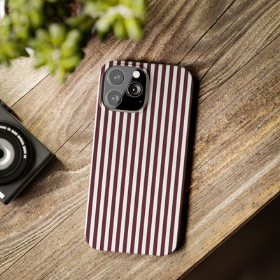 Slim Burgundy Wine Striped Cute Phone Case for Iphone 16 - | iPhone 15 Pro Max Case | iPhone 14 Case Iphone 13 12 11 10 9 8 7 Gift for Her - Studio40ParkLane