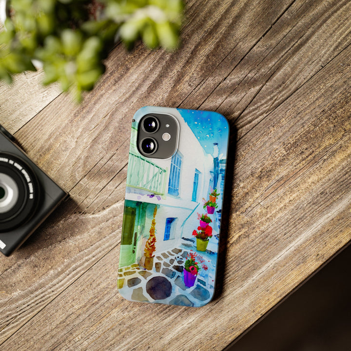 Slim Cute Phone Cases for Iphone | iPhone 15 Case | iPhone 15 Pro Max Case, Iphone 14, Iphone 14 Pro Max, Iphone 13, Colorful Greek Alley Watercolor - Studio40ParkLane