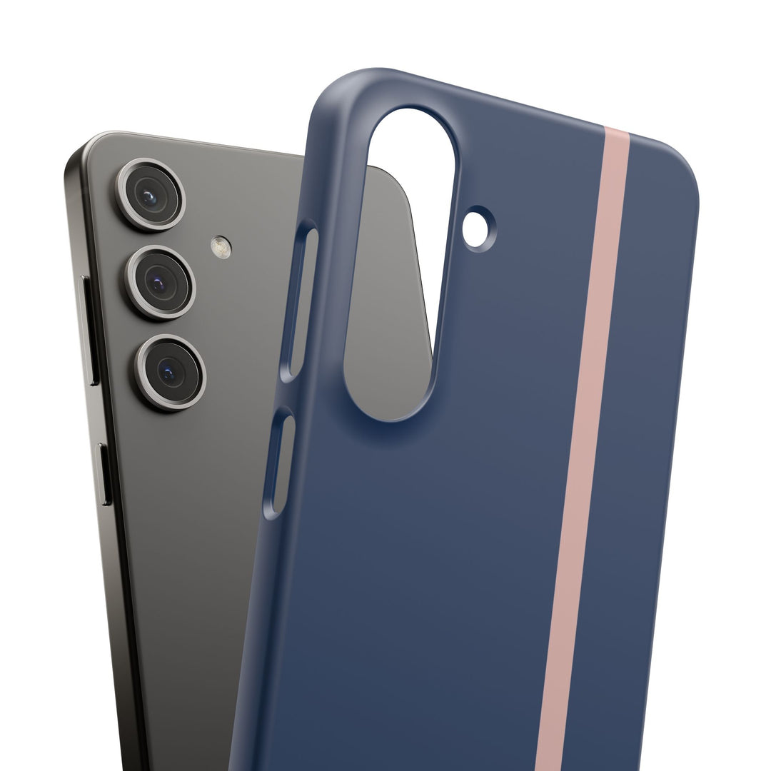 Sleek Navy Blue Pink Stripe Snap Phone Case for iPhone 18 17 16 15 14 13 Pro Max, Samsung Galaxy S26 S25 Ultra Lightweight Cute Phone Case - Studio40ParkLane