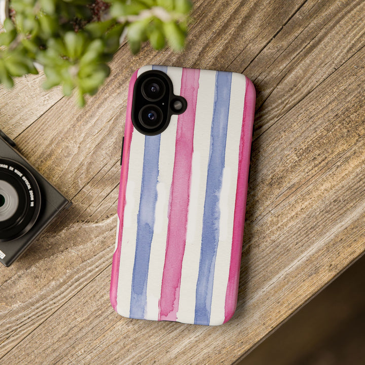 Tough Cute Pink Blue Stripes Phone Case, for IPhone 17 Pro Max | Iphone 17 Air, Iphone 16, IPhone 15, 14 13 12, Samsung Galaxy S26, S25, S24, S23 - Studio40ParkLane