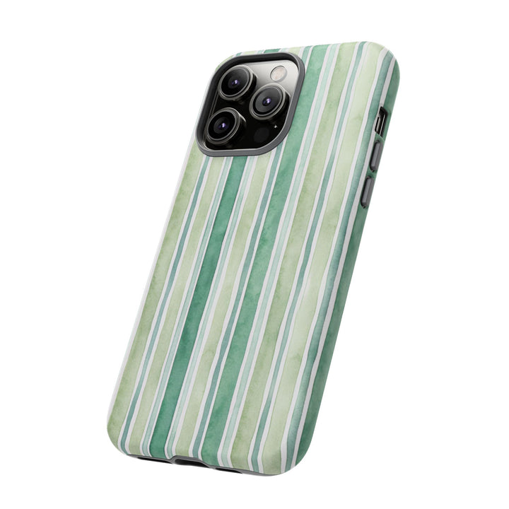 Aesthetic Tough Green Watercolor Stripes Premium Phone Case - For iPhone 17 Pro Max iPhone 16 Pro iPhone 15 Iphone 14 Plus 13 Pro 12 11 10 - Studio40ParkLane