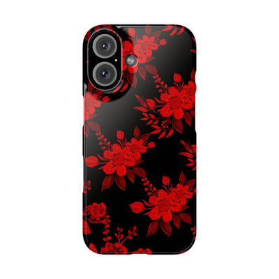 Slim Cute Phone Cases for Iphone - | iPhone 15 Case | iPhone 15 Pro Max Case, Iphone 14 Case, Iphone 14 Pro Max, Iphone 13, Red Black Flowers