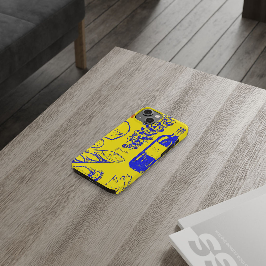 Slim Cute Phone Cases for Iphone | iPhone 15 Case | iPhone 15 Pro Max Case, Iphone 14, Iphone 14 Pro Max, Iphone 13, French Food Wine Yellow Blue - Studio40ParkLane