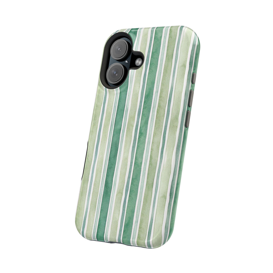 Aesthetic Tough Magsafe Green Stripes Watercolor Phone Case - For iPhone 17 Pro Max iPhone 16 Pro iPhone 15 Iphone 14 Plus 13 Pro 12 11 10 - Studio40ParkLane