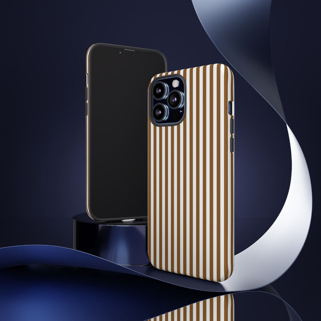 Tough Premium Mocca Brown Stripes Phone Case Gift for Her - For Apple iPhone 16 Pro Max 16e iPhone 15 Pro iPhone Iphone 14 Plus 13 Pro 12 SE XR - Studio40ParkLane