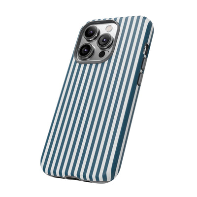 Tough Premium Teal Blue Stripes Phone Case Gift for Her - For Apple iPhone 16 Pro Max 16e iPhone 15 Pro iPhone Iphone 14 Plus 13 Pro 12 SE XR - Studio40ParkLane