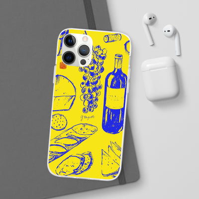 Cute Flexi Phone Cases, French Food Wine Yellow Blue, Compatible with Samsung Galaxy S23, Samsung S22, Samsung S21, Samsung S20, Galaxy S20 Ultra