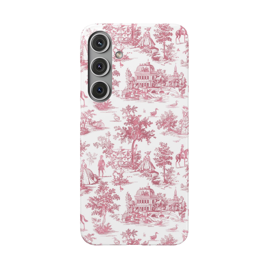 Sleek Snap Pink French Toile Cute Phone Case for iPhone 16 15 14 13 12 11 X Xs Max Xr Pro Plus Samsung Galaxy S24 S23 S22 S21 S20 Note Ultra