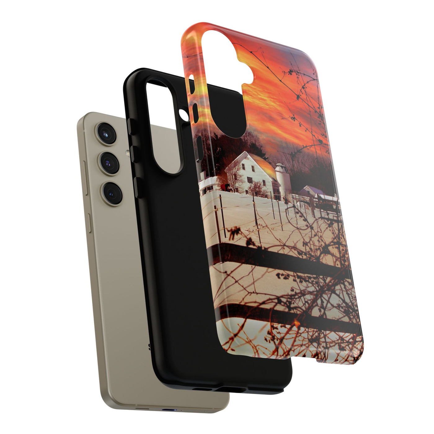 Impact Resistant, Winter Sunset Cute Phone Cases for Samsung S24, S23, S22, S21, IPhone 15 pro Iphone 14 pro Iphone 13 IPhone 12 Iphone 11