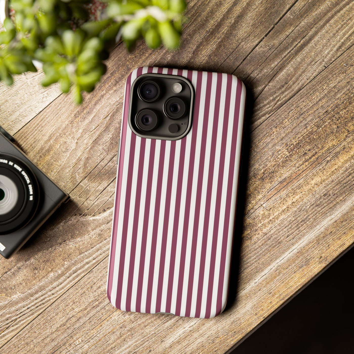 Tough Premium Old Claret Stripes Phone Case Gift for Her - For Apple iPhone 16 Pro Max 16e iPhone 15 Pro iPhone Iphone 14 Plus 13 Pro 12 SE XR - Studio40ParkLane