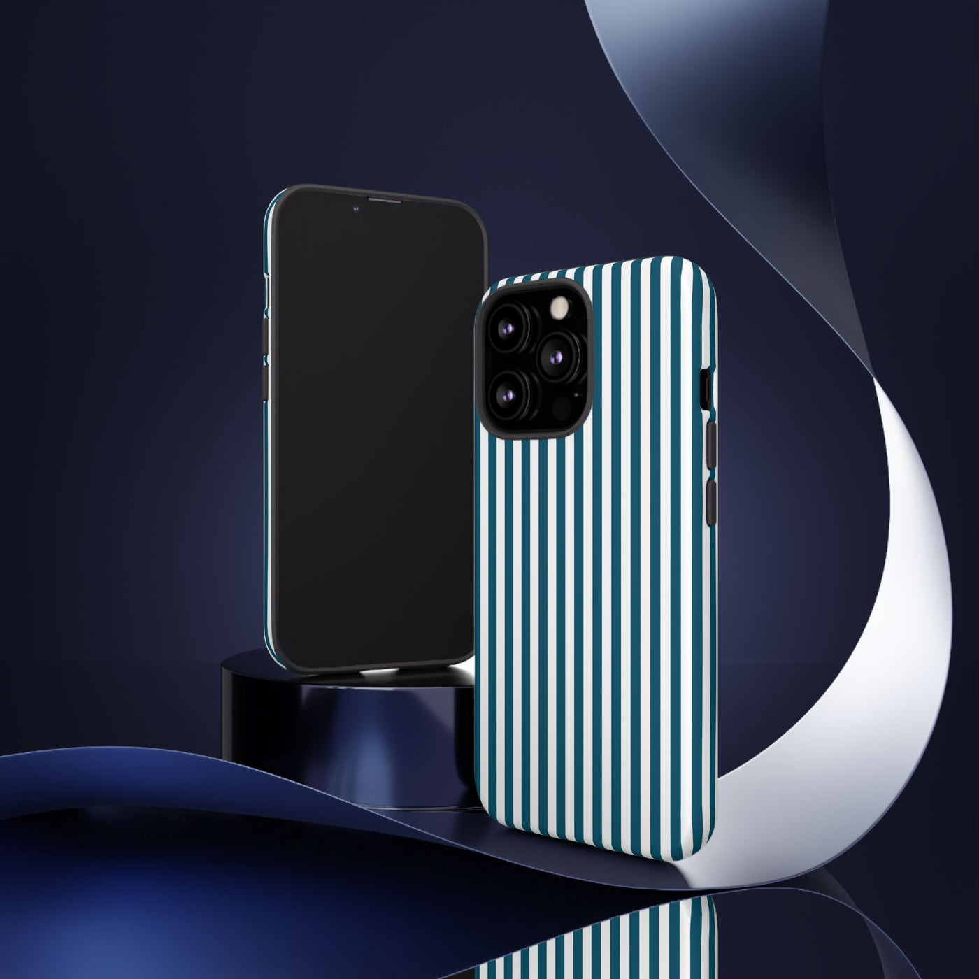 Tough Premium Teal Blue Stripes Phone Case Gift for Her - For Apple iPhone 16 Pro Max 16e iPhone 15 Pro iPhone Iphone 14 Plus 13 Pro 12 SE XR - Studio40ParkLane