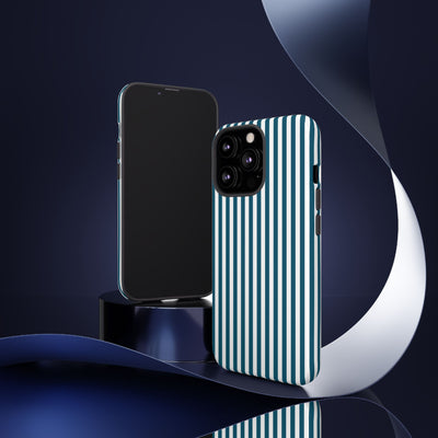 Tough Premium Teal Blue Stripes Phone Case Gift for Her - For Apple iPhone 16 Pro Max 16e iPhone 15 Pro iPhone Iphone 14 Plus 13 Pro 12 SE XR - Studio40ParkLane