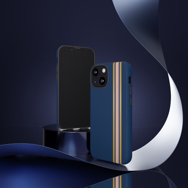 Tough Phone Case Navy Blue Pink Gold Stripe iPhone 18 17 16 15 14 13 12 Pro Max Plus, Samsung Galaxy S26 S25 S24 Ultra Cute Preppy Sport - Studio40ParkLane