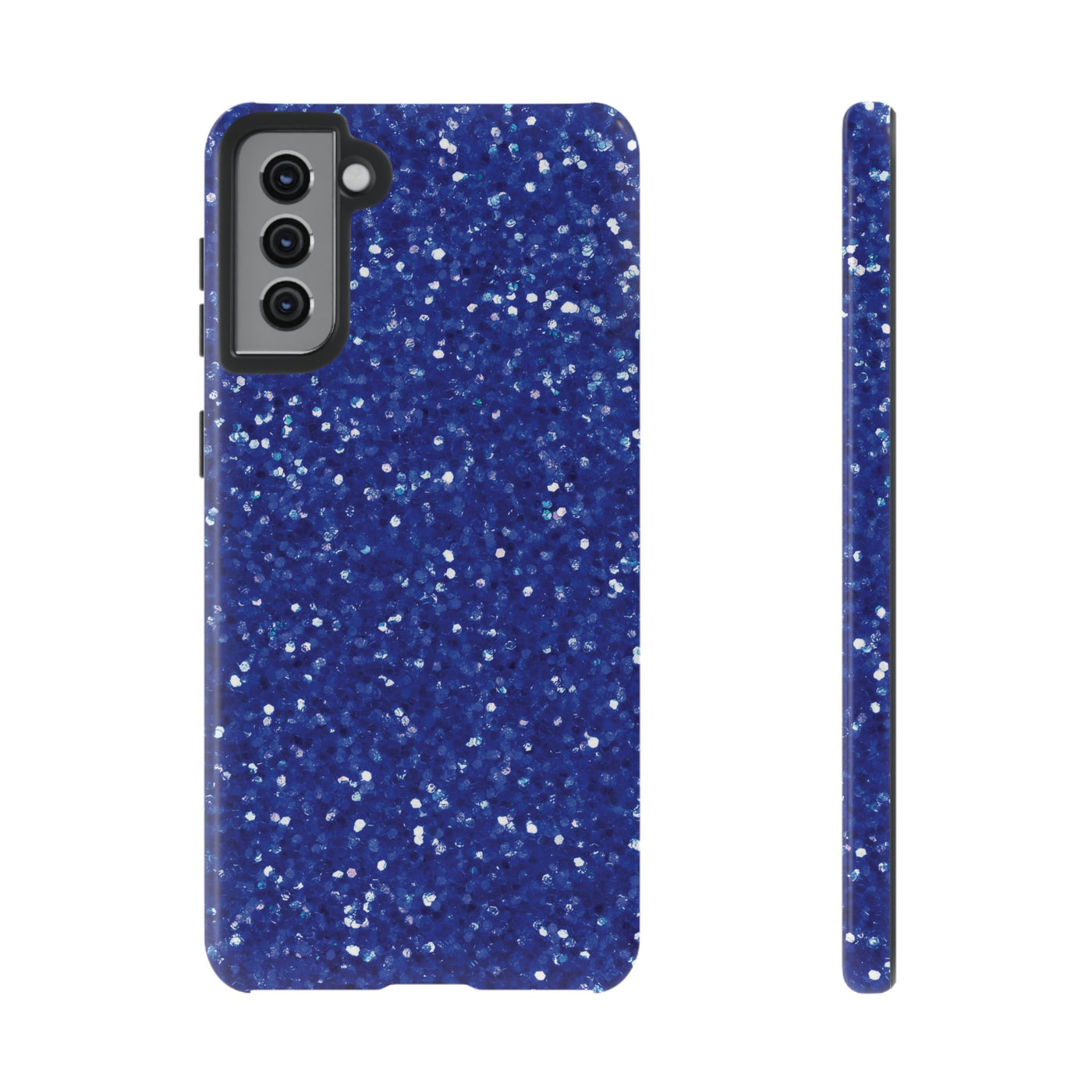 Chic Blue Faux Play on Glitter Effect Cute Phone Case, for IPhone 16 pro Max | Iphone 15, Iphone 14, IPhone 13 Case, 11 8 7, Samsung Galaxy S24, S23, S22, S21, 2 Layer Protection