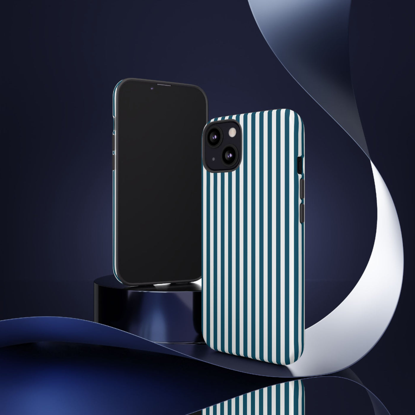 Tough Premium Teal Blue Stripes Phone Case Gift for Her - For Apple iPhone 16 Pro Max 16e iPhone 15 Pro iPhone Iphone 14 Plus 13 Pro 12 SE XR - Studio40ParkLane