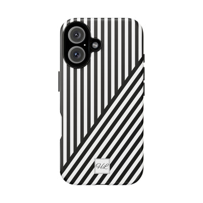 Custom Personalized Aesthetic Stripes Black White Tough Phone Case - For iPhone 17 Pro Max iPhone 16 Pro iPhone 15 Iphone 14 Plus 13 12 11 - Studio40ParkLane