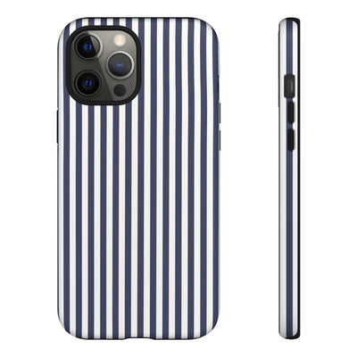 Tough Premium Navy Blue Stripes Phone Case Gift for Her - For Apple iPhone 16 Pro Max 16e iPhone 15 Pro iPhone Iphone 14 Plus 13 Pro 12 SE XR - Studio40ParkLane