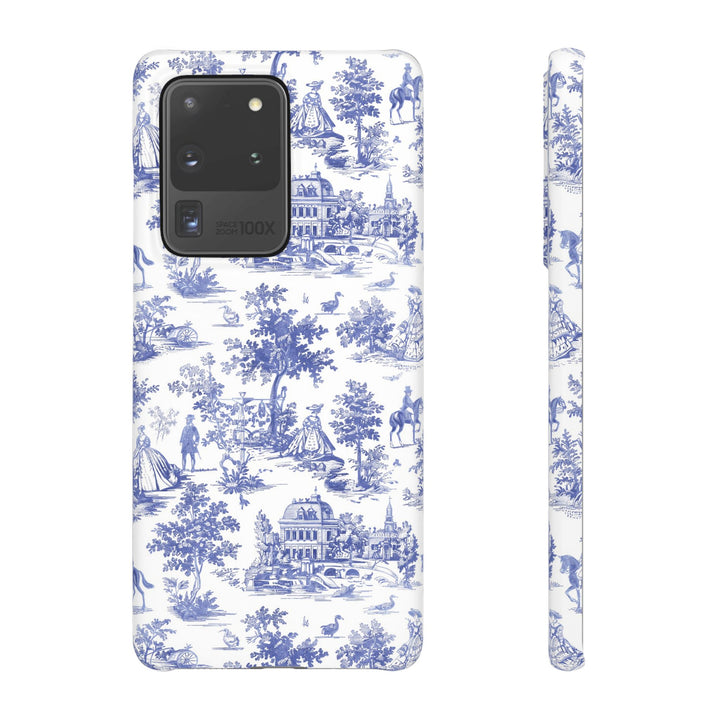 Sleek Snap Blue French Toile Cute Phone Case for iPhone 16 15 14 13 12 11 X Xs Max Xr Pro Plus Samsung Galaxy S24 S23 S22 S21 S20 Note Ultra