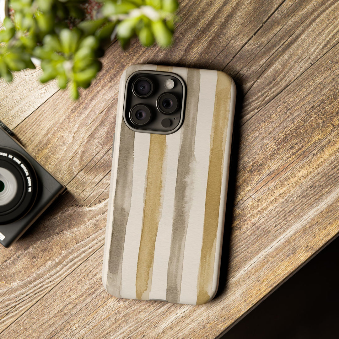 Tough Cute Brown Beige Stripes Phone Case, for IPhone 17 Pro Max | Iphone 17 Air, Iphone 16, IPhone 15, 14 13 12, Samsung Galaxy S26, S25, S24, S23 - Studio40ParkLane